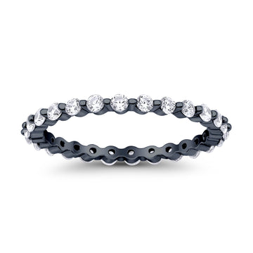Eternity Stackable Band Round Black Tone, Simulated Cubic Zirconia 925 Sterling Silver